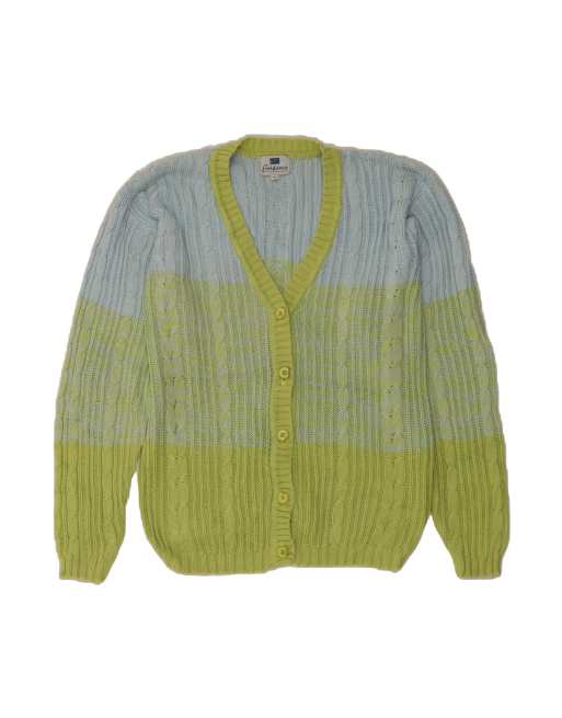 Vintage Cardigan Sweater UK 10 Small In Green Colourblock