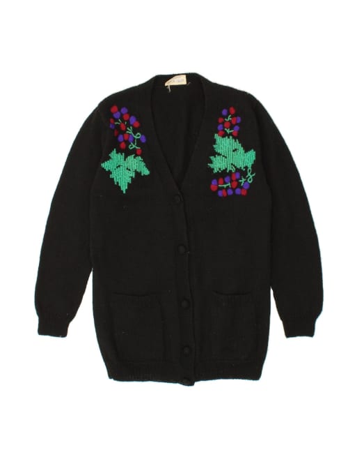 Vintage Cardigan Sweater UK 12 Medium In Black Wool
