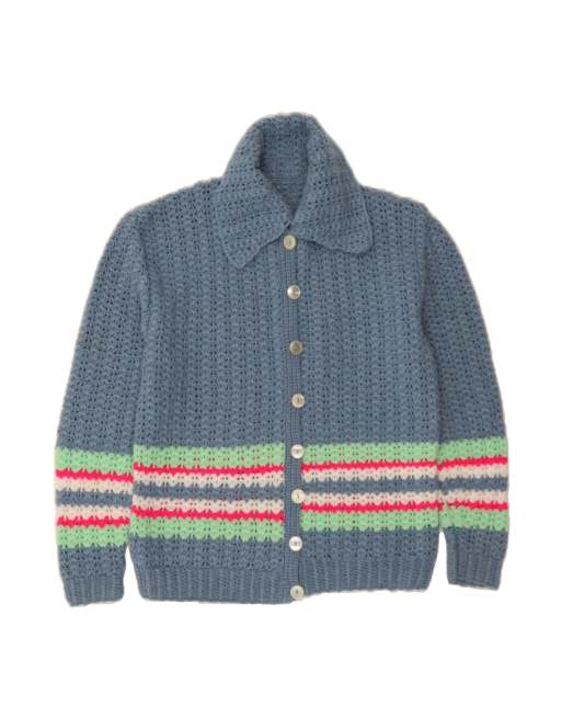 Vintage Cardigan Sweater UK 12 Medium In Blue Striped