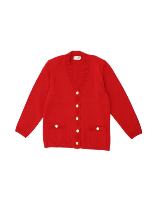 Vintage Cardigan Sweater UK 12 Medium In Red Merino Wool