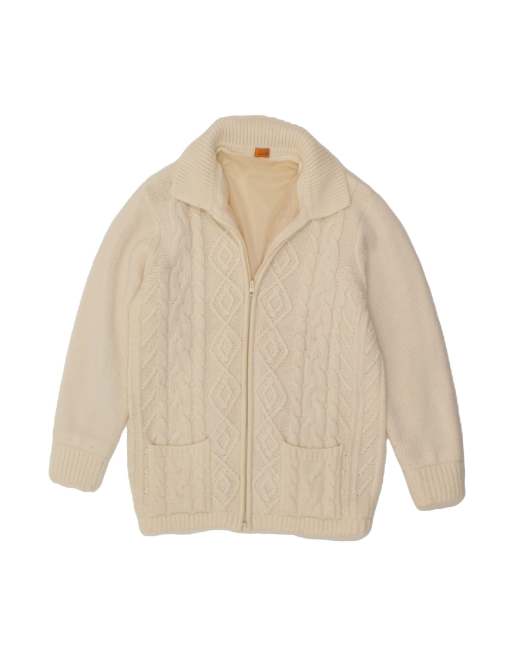 Vintage Cardigan Sweater UK 14/16 Large In Beige