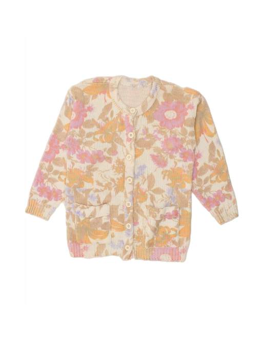 Vintage Cardigan Sweater UK 14 Large In Beige Floral