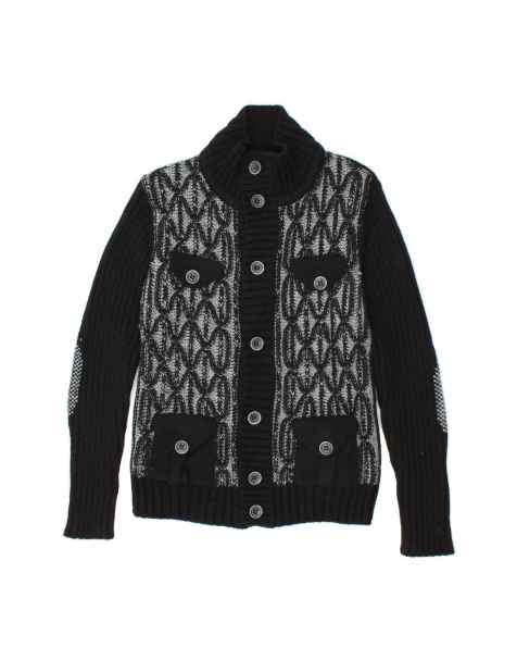 Vintage Cardigan Sweater UK 14 Large In Black Colourblock - view 1