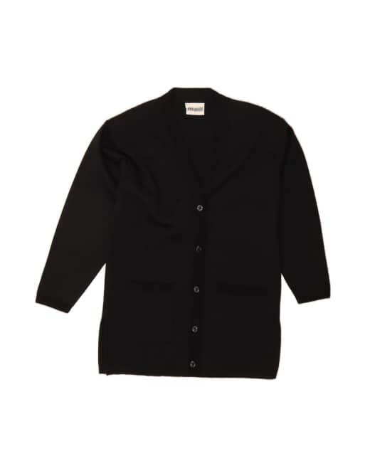 Vintage Cardigan Sweater UK 14 Large In Black Wool