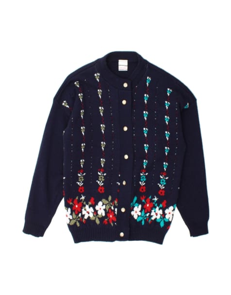 Vintage Cardigan Sweater UK 14 Large In Blue Floral - view 1