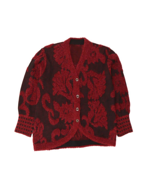 Vintage Cardigan Sweater UK 14 Large In Burgundy Floral