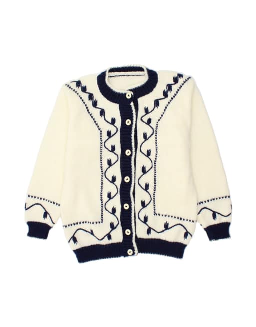 Vintage Cardigan Sweater UK 14 Large In Off In White Floral