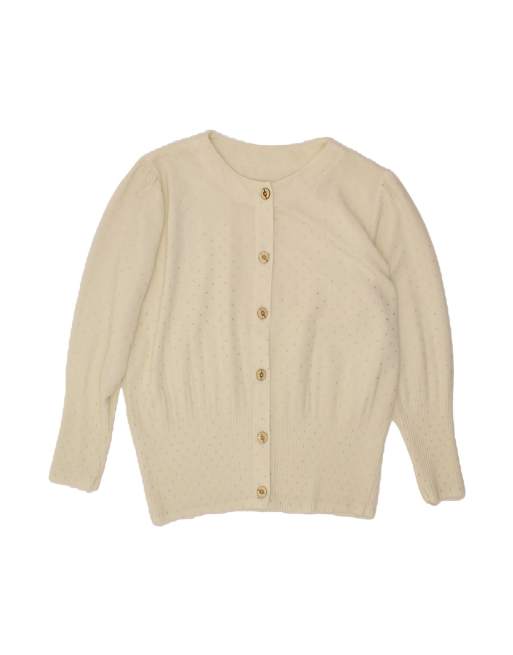 Vintage Cardigan Sweater UK 14 Large In Off In White Spotted