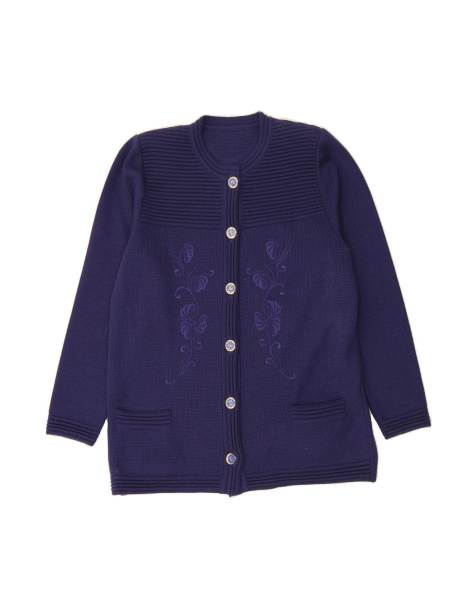 Vintage Cardigan Sweater UK 14 Large In Purple Floral - view 1