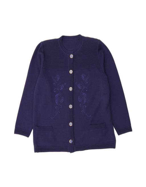 Vintage Cardigan Sweater UK 14 Large In Purple Floral
