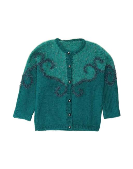 Vintage Cardigan Sweater UK 14 Large In Turquoise Colourblock