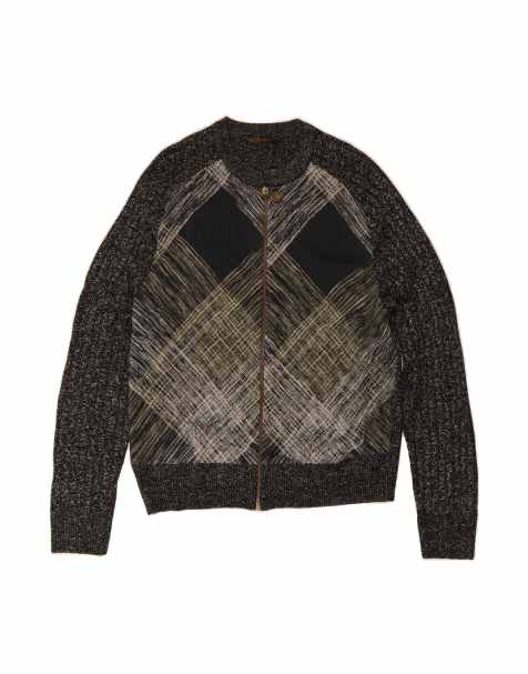 Vintage Cardigan Sweater UK 14 Medium In Black Argyle/diamond - view 1