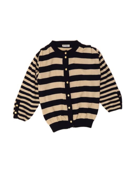 Vintage Cardigan Sweater UK 14 Medium In Blue Striped