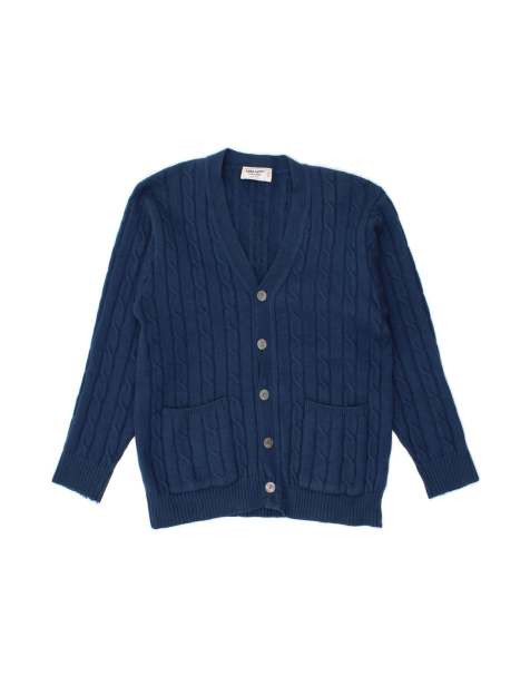 Vintage Cardigan Sweater UK 14 Medium In Blue Wool - view 1
