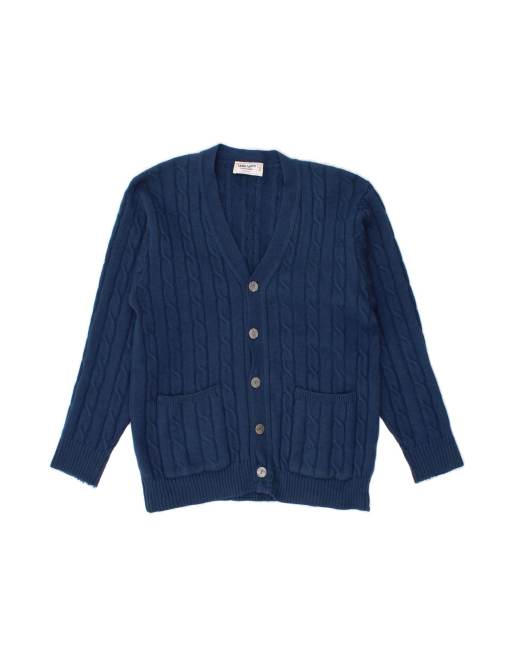 Vintage Cardigan Sweater UK 14 Medium In Blue Wool