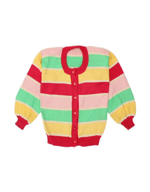 Vintage Cardigan Sweater UK 14 Medium In Multicoloured Striped
