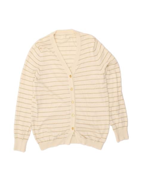 Vintage Cardigan Sweater UK 14 Medium In Off In White Striped - view 1