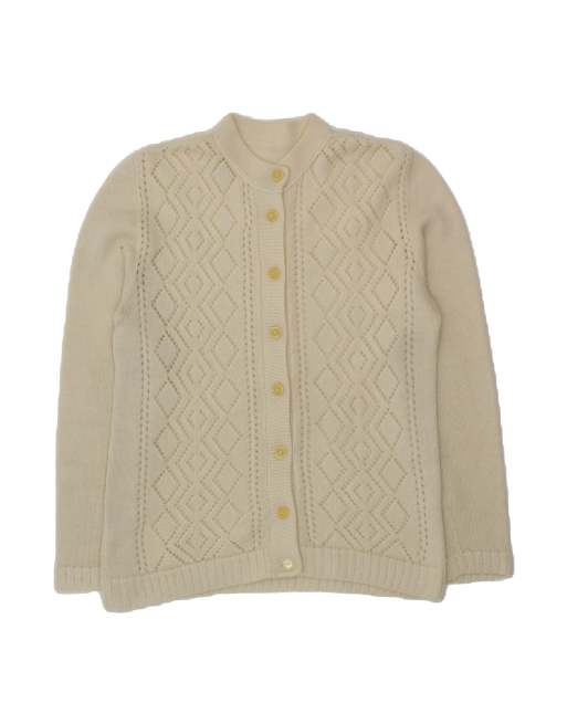 Vintage Cardigan Sweater UK 14 Medium In Off In White