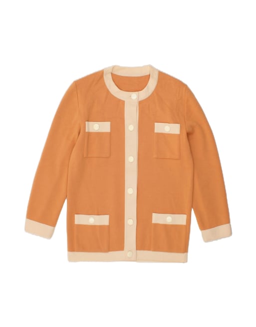 Vintage Cardigan Sweater UK 14 Medium In Orange Colourblock