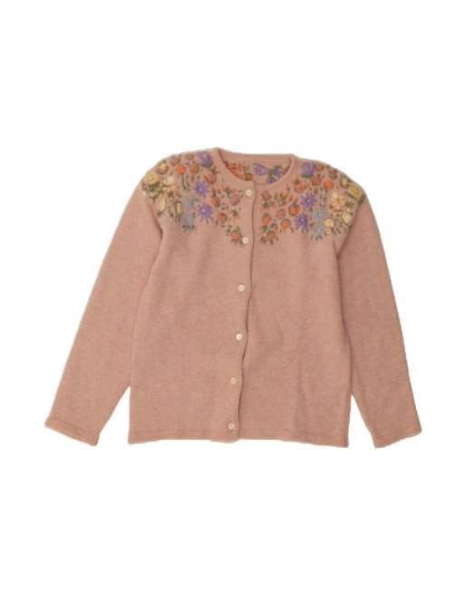 Vintage Cardigan Sweater UK 14 Medium In Pink Floral