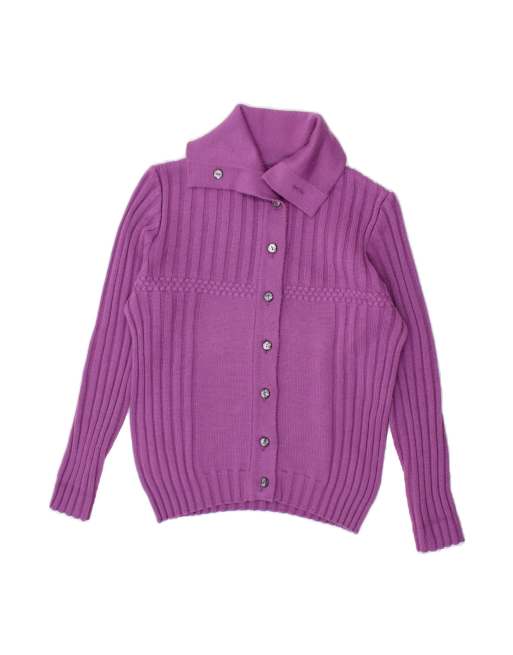 Vintage Cardigan Sweater UK 14 Medium In Purple Merino