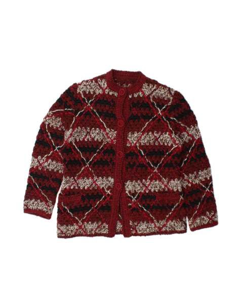 Vintage Cardigan Sweater UK 14 Medium In Red Striped - view 1