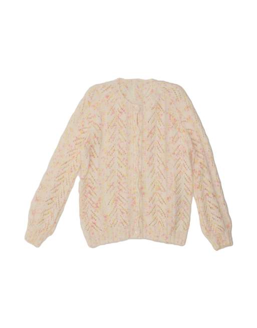 Vintage Cardigan Sweater UK 14 Medium In White Flecked