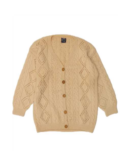 Vintage Cardigan Sweater UK 16 Large In Beige Argyle/diamond