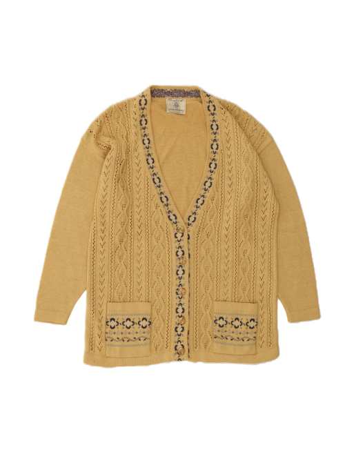 Vintage Cardigan Sweater UK 16 Large In Beige Fair Isle