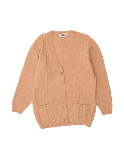 Vintage Cardigan Sweater UK 16 Large In Beige Geometric