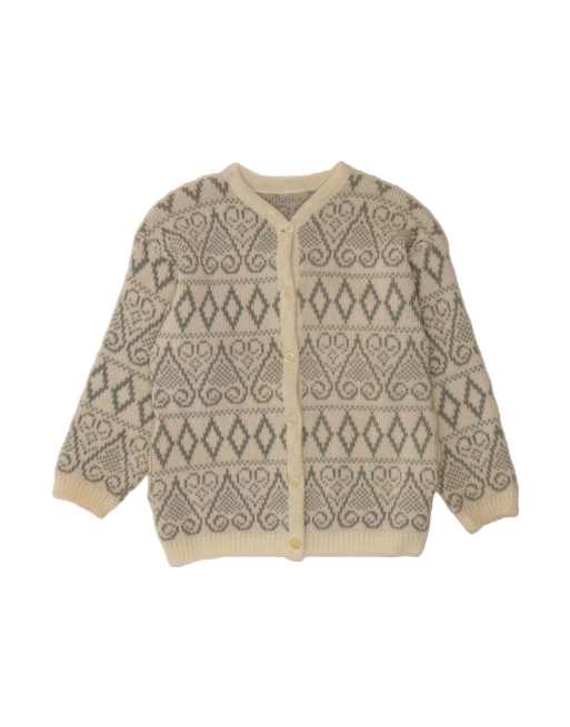Vintage Cardigan Sweater UK 16 Large In Beige Geometric