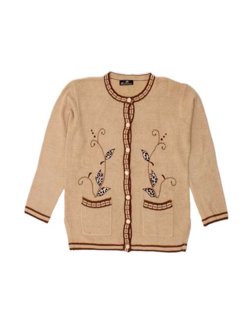 Vintage Cardigan Sweater UK 16 Large In Beige