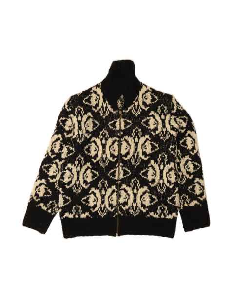 Vintage Cardigan Sweater UK 16 Large In Black Fair Isle - view 1