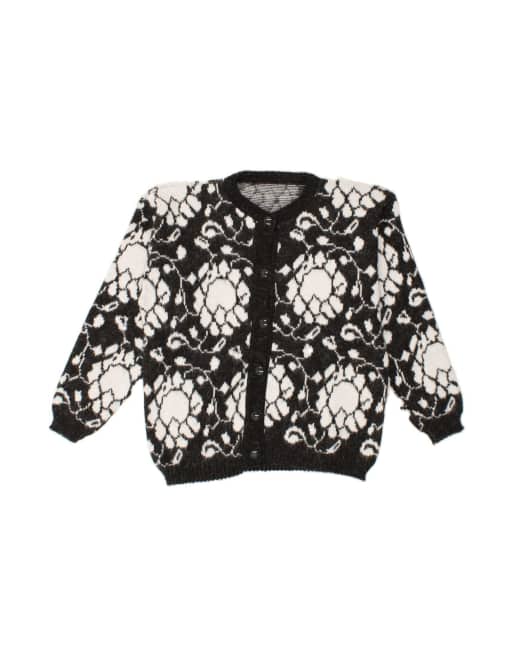 Vintage Cardigan Sweater UK 16 Large In Black Floral