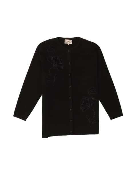 Vintage Cardigan Sweater UK 16 Large In Black Floral - view 1