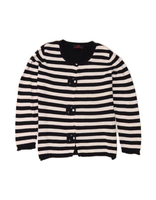Vintage Cardigan Sweater UK 16 Large In Black Striped