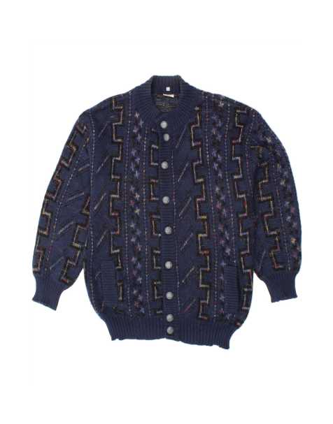 Vintage Cardigan Sweater UK 16 Large In Blue Geometric - view 1