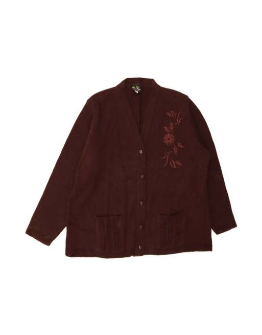 Vintage Cardigan Sweater UK 16 Large In Brown Floral