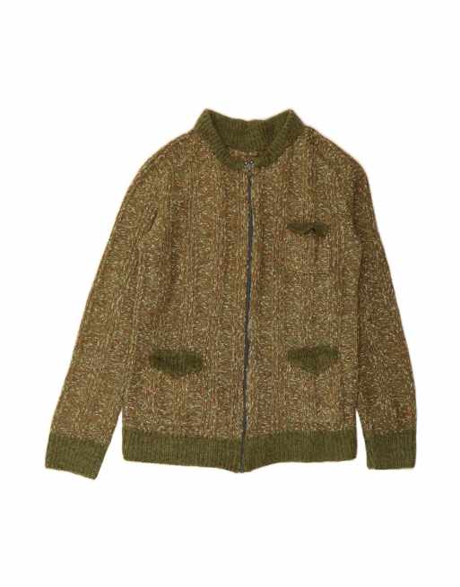 Vintage Cardigan Sweater UK 16 Large In Green Flecked