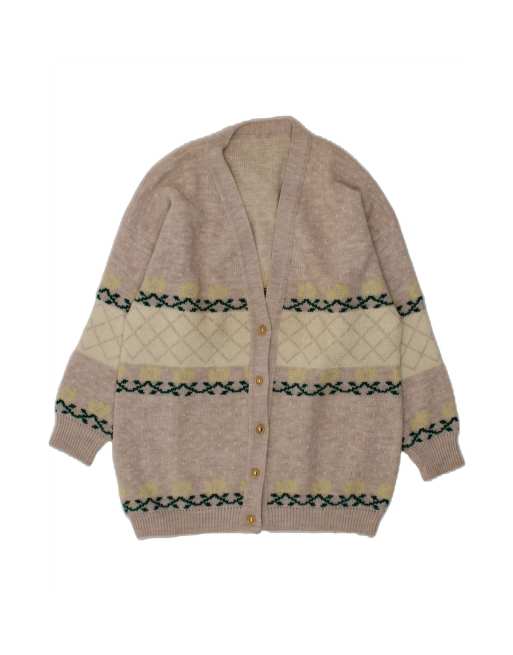 Vintage Cardigan Sweater UK 16 Large In Grey Fair Isle