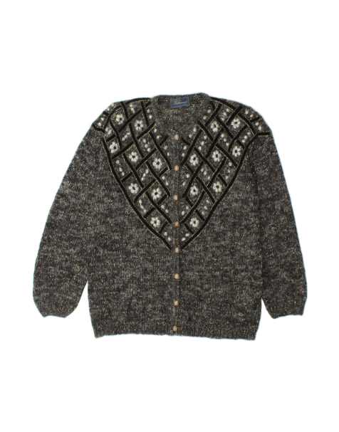 Vintage Cardigan Sweater UK 16 Large In Grey Floral - view 1