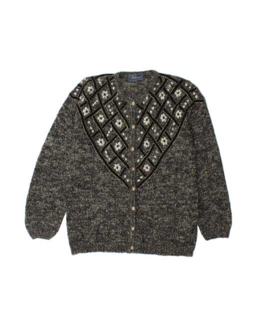 Vintage Cardigan Sweater UK 16 Large In Grey Floral