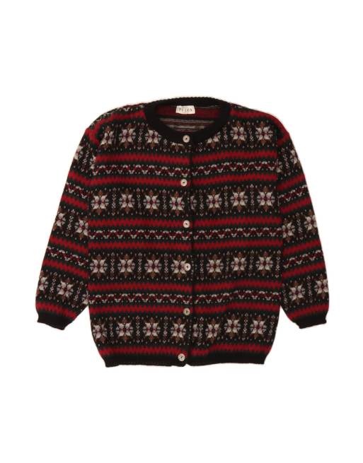 Vintage Cardigan Sweater UK 16 Large In Multicoloured Fair Isle Wool
