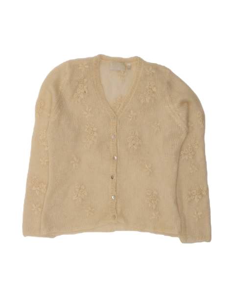 Vintage Cardigan Sweater UK 16 Large In Off In White Floral - view 1