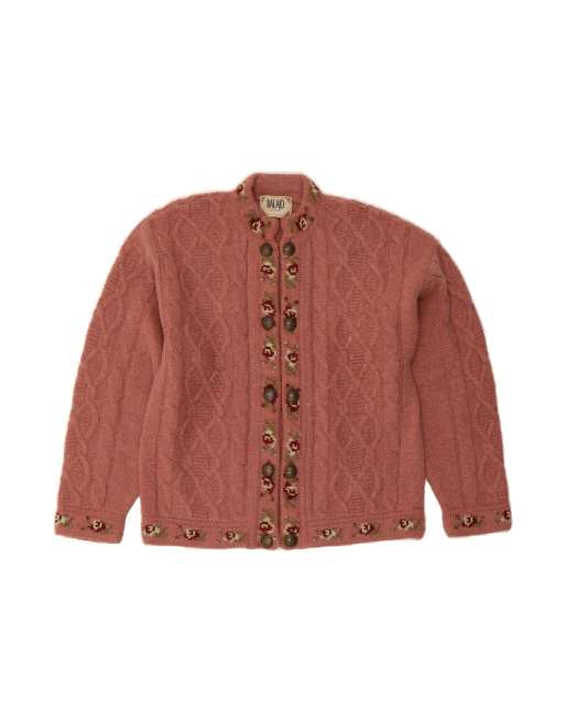 Vintage Cardigan Sweater UK 16 Large In Pink Floral Wool