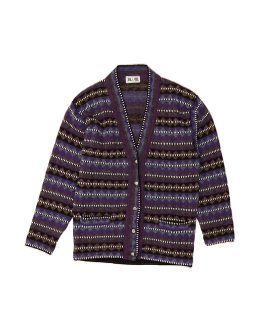 Vintage Cardigan Sweater UK 16 Large In Purple Striped