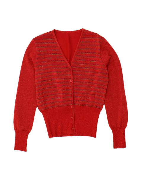 Vintage Cardigan Sweater UK 16 Large In Red Striped - view 1