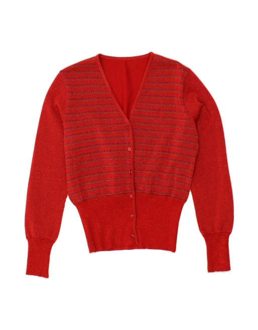 Vintage Cardigan Sweater UK 16 Large In Red Striped