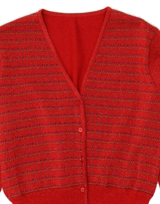 Vintage Cardigan Sweater UK 16 Large In Red Striped, 3 of 4