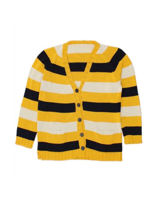 Vintage Cardigan Sweater UK 16 Large In Yellow Striped